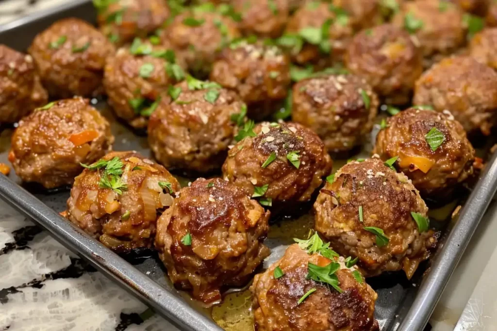 Baby shower meatball recipe served with sauce