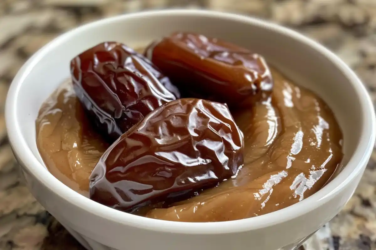 Smooth and creamy homemade date caramel in a jar