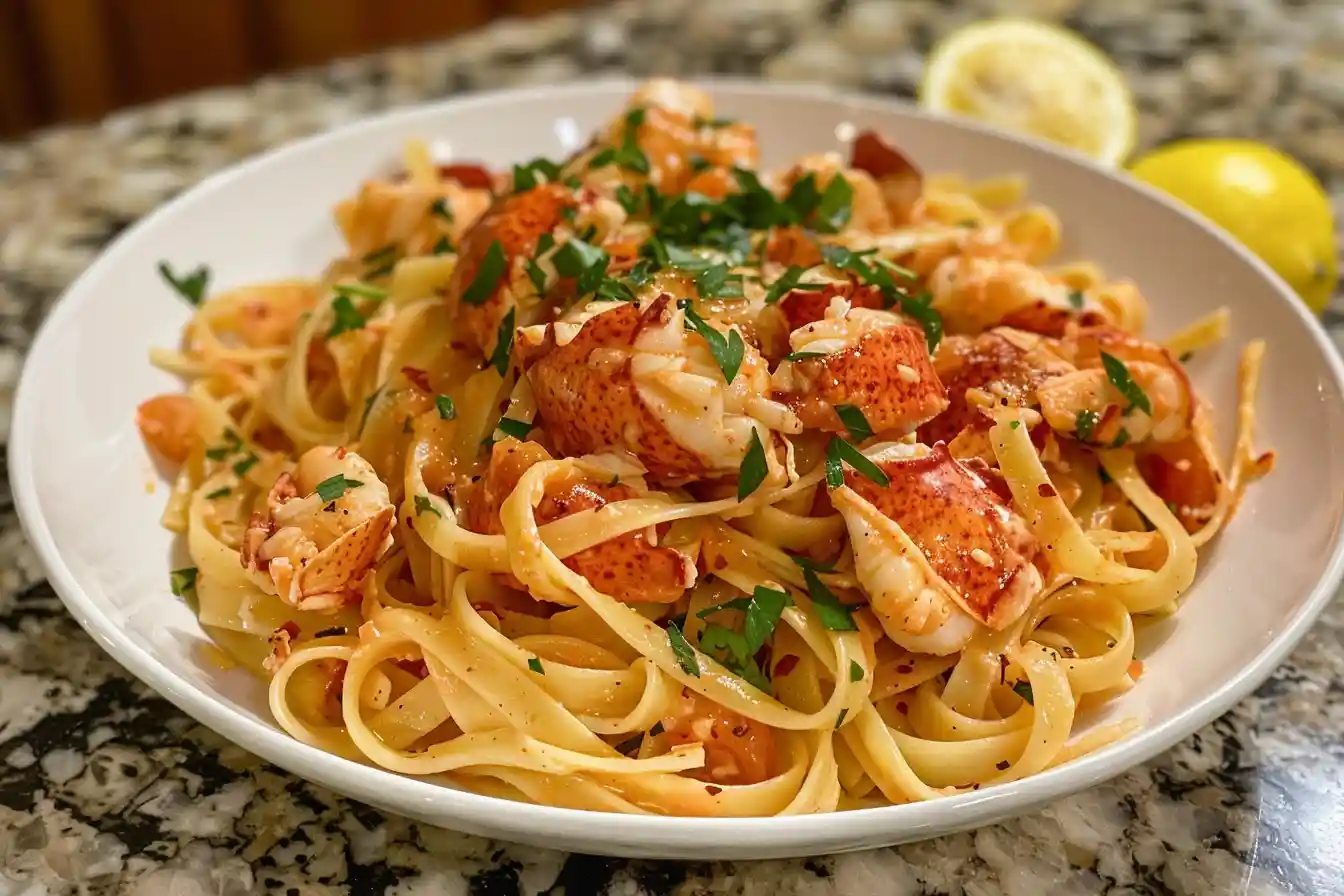 Creamy spicy lobster pasta with rich sauce