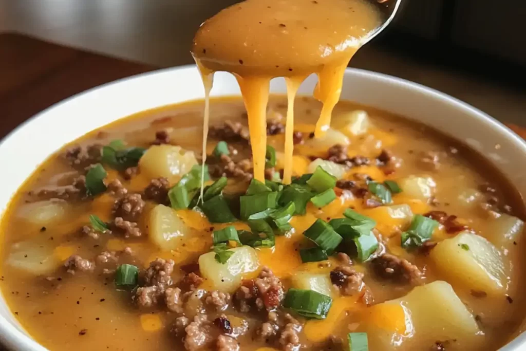 Creamy Cheesy Hamburger Potato Soup Recipe