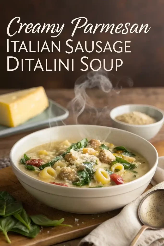 Creamy Parmesan Italian Sausage Ditalini Soup