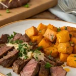 Cheesy Garlic Steak and Sweet Potato Bites Recipe