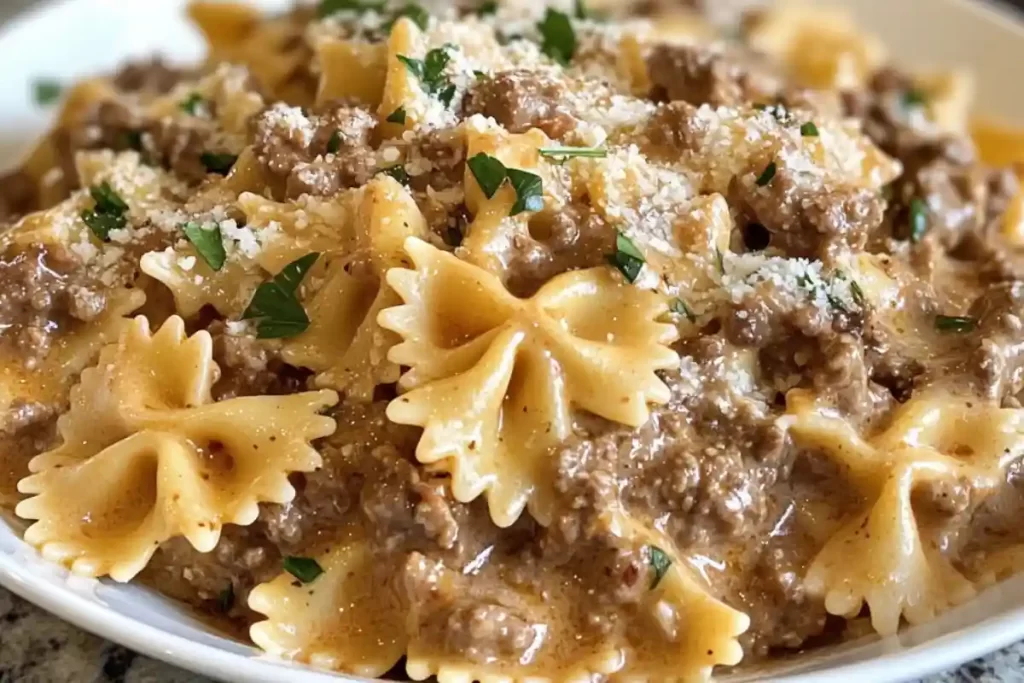 Creamy Beef and Bowtie Pasta Recipe