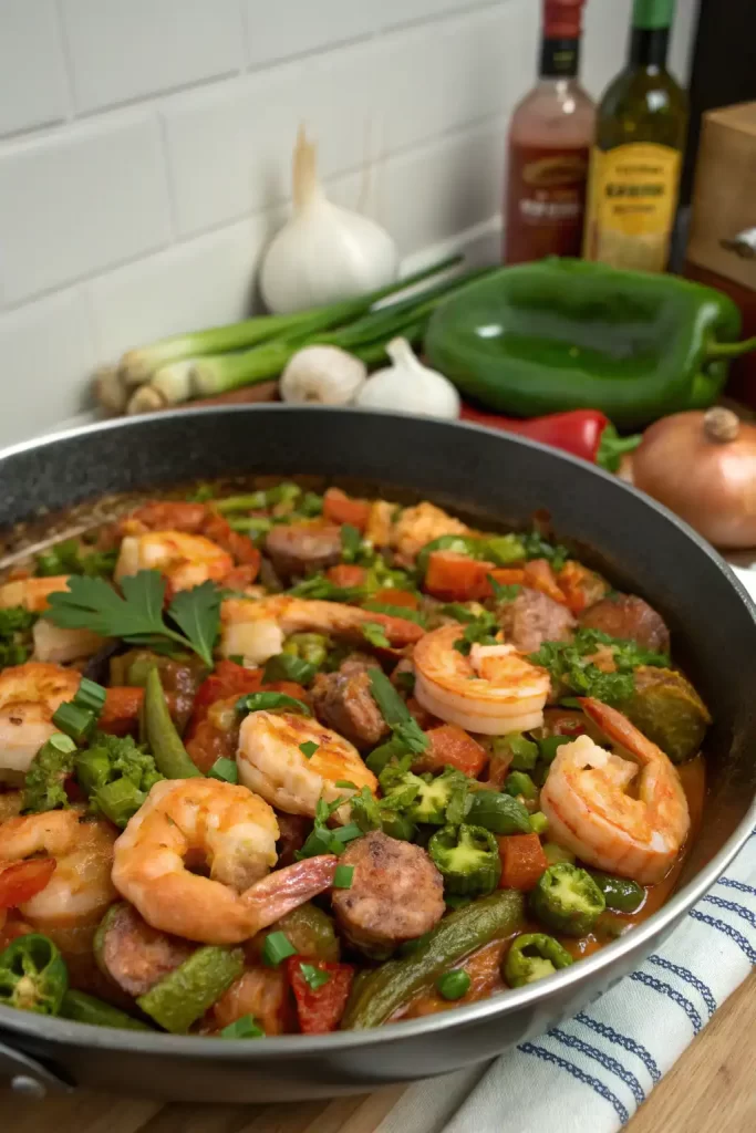 Smothered Okra with Shrimp and Sausage Recipe