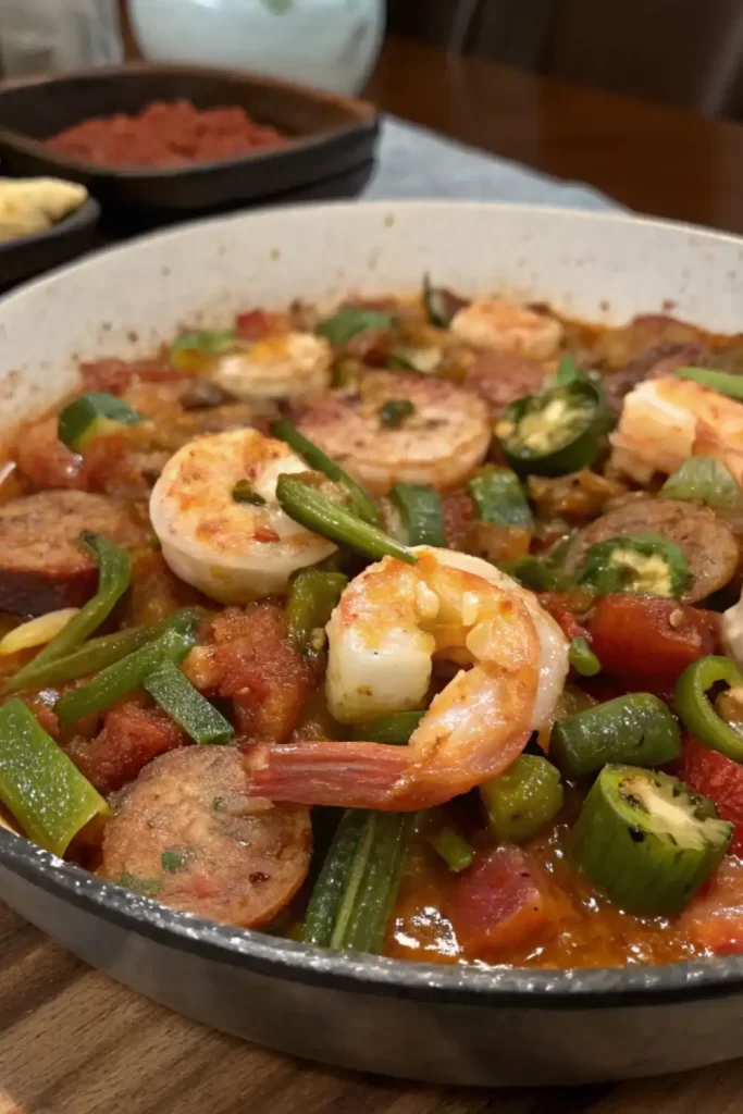 Smothered Okra with Shrimp and Sausage Recipe