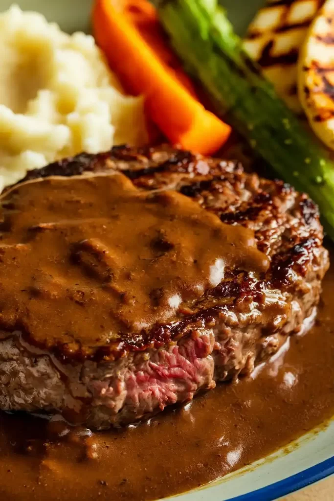 hamburger steak with brown gravy