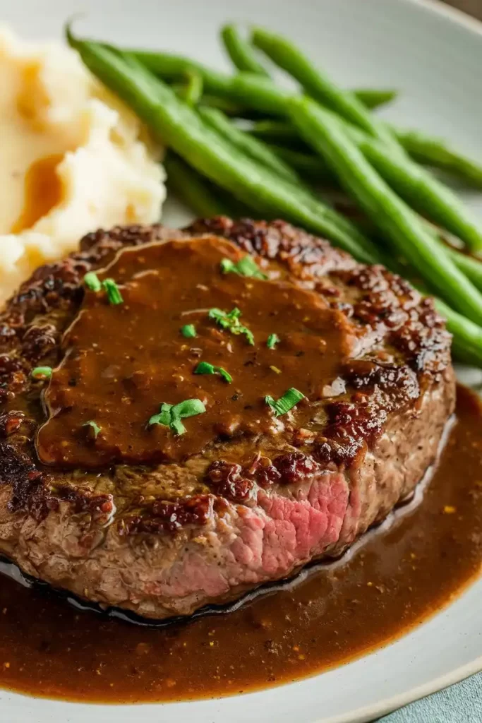 hamburger steak with brown gravy