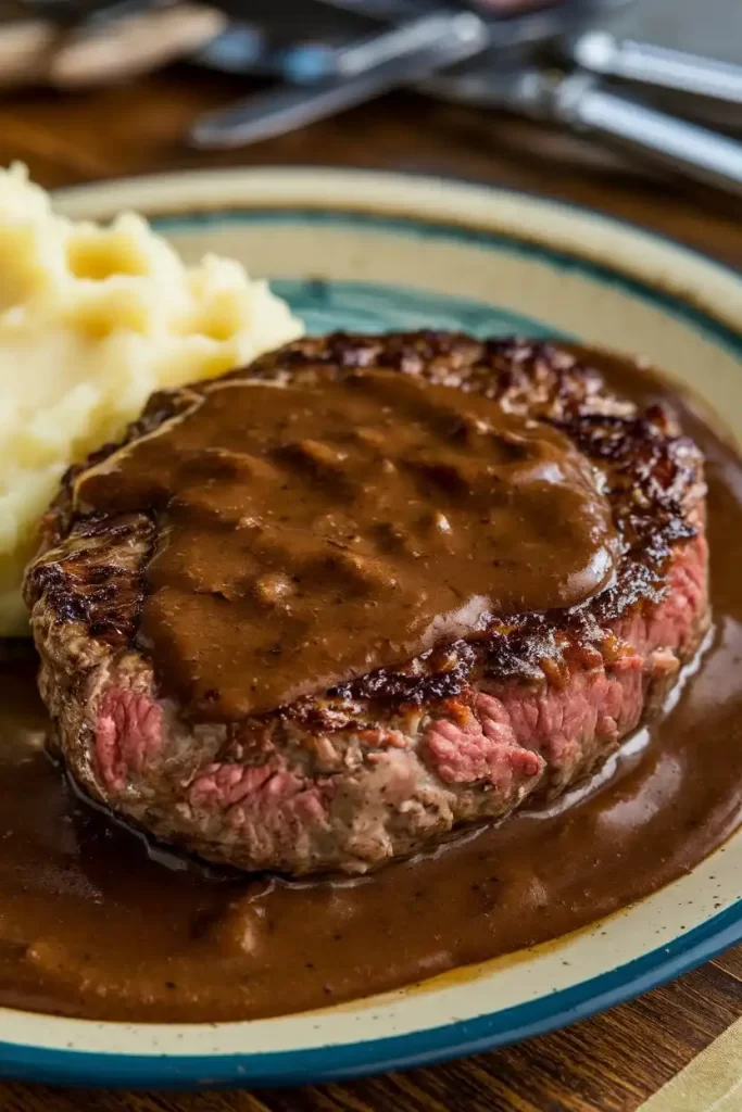 hamburger steak with brown gravy