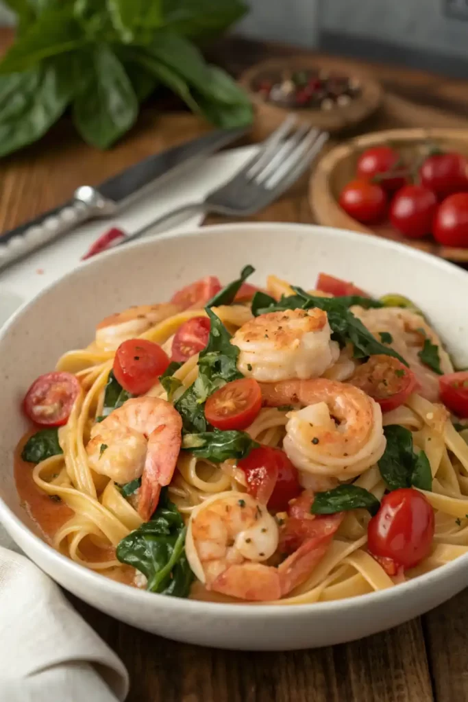 tomato spinach shrimp pasta