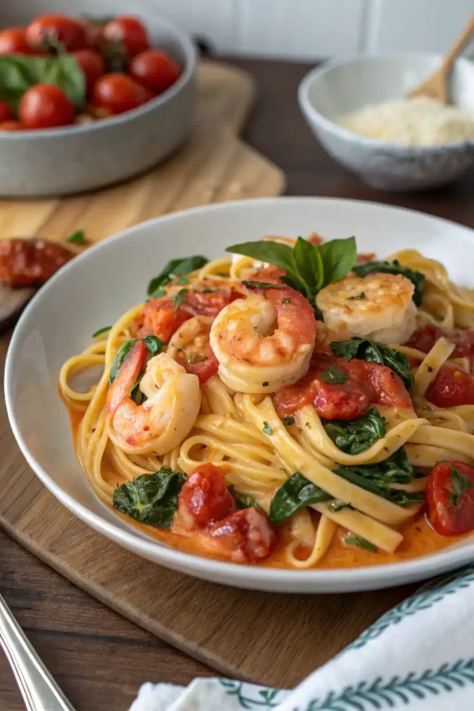 tomato spinach shrimp pasta